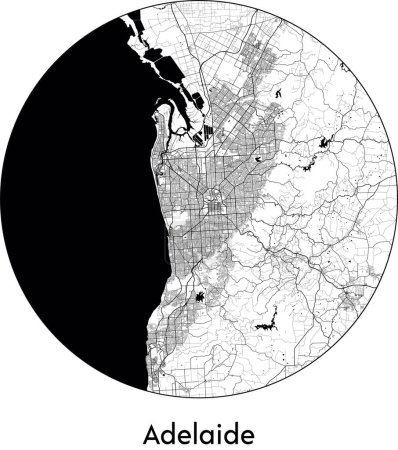 Téléchargez les illustrations : Carte de ville d'Adélaïde (, Australie) illustration vectorielle noir blanc - en licence libre de droit