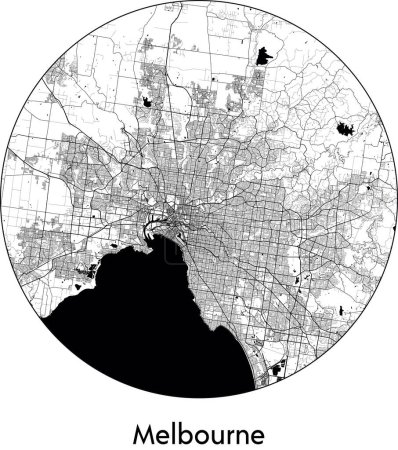 Ilustración de Minimal City Mapa de Melbourne (, Australia) negro blanco vector de ilustración - Imagen libre de derechos