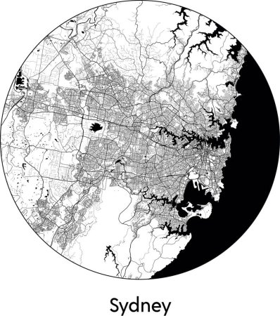 Illustration for Minimal City Map of Sydney (, Australia) black white vector illustration - Royalty Free Image