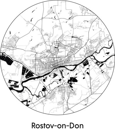 Téléchargez les illustrations : Carte de la ville de Rostov sur Don (Russie, Europe) illustration vectorielle noir blanc - en licence libre de droit