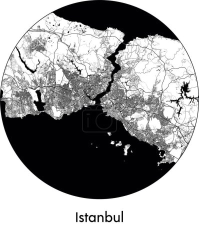 Téléchargez les illustrations : Carte de la ville d'Istanbul (Turquie, Europe) illustration vectorielle noir blanc - en licence libre de droit