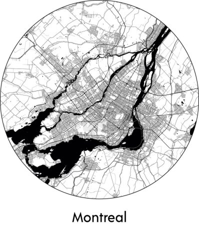 Ilustración de Mínimo Mapa de Montreal (Canadá, América del Norte) negro vector blanco ilustración - Imagen libre de derechos