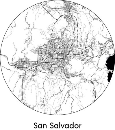 Illustration for Minimal City Map of San Salvador (El Salvador, North America) black white vector illustration - Royalty Free Image