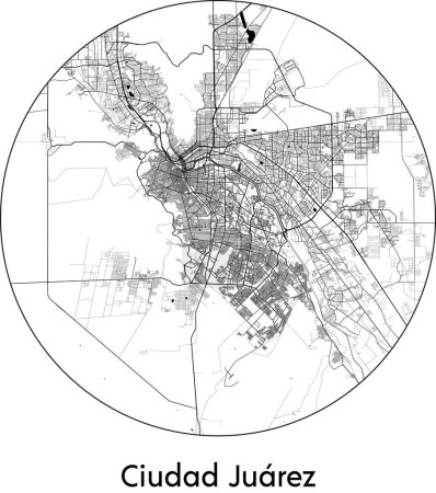 Téléchargez les illustrations : Carte de Ciudad Juarez (Mexique, Amérique du Nord) illustration vectorielle noir blanc - en licence libre de droit