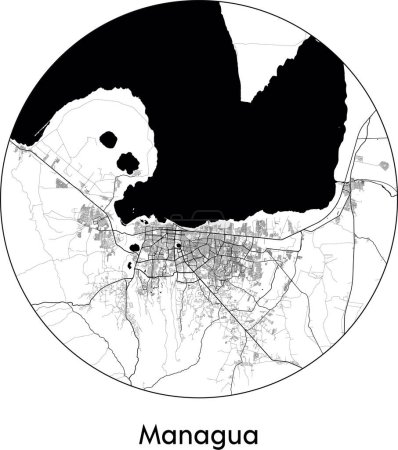 Illustration for Minimal City Map of Managua (Nicaragua, North America) black white vector illustration - Royalty Free Image
