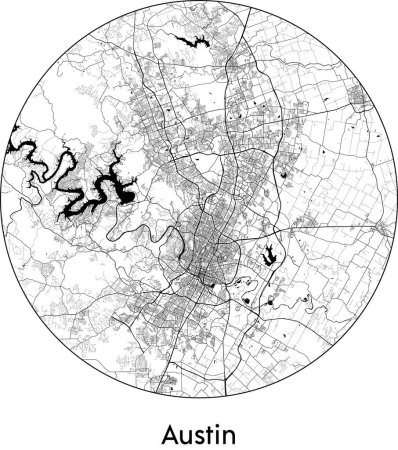 Ilustración de Minimal City Mapa de Austin (Estados Unidos, América del Norte) negro vector blanco ilustración - Imagen libre de derechos