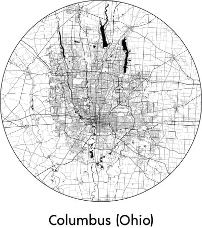 Ilustración de Mapa de la ciudad mínima de Columbus Ohio (Estados Unidos, América del Norte) negro blanco vector ilustración - Imagen libre de derechos