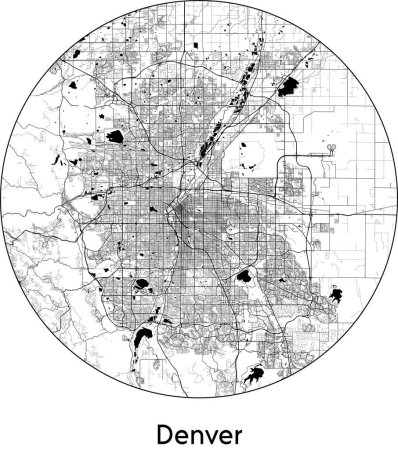 Illustration for Minimal City Map of Denver (United States, North America) black white vector illustration - Royalty Free Image