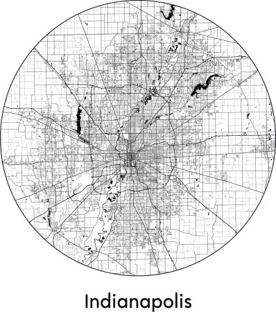 Illustration for Minimal City Map of Indianapolis (United States, North America) black white vector illustration - Royalty Free Image