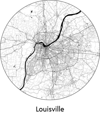 Ilustración de Minimal City Mapa de Louisville (Estados Unidos, América del Norte) negro vector blanco ilustración - Imagen libre de derechos