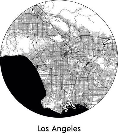 Illustration for Minimal City Map of Los Angeles (United States, North America) black white vector illustration - Royalty Free Image
