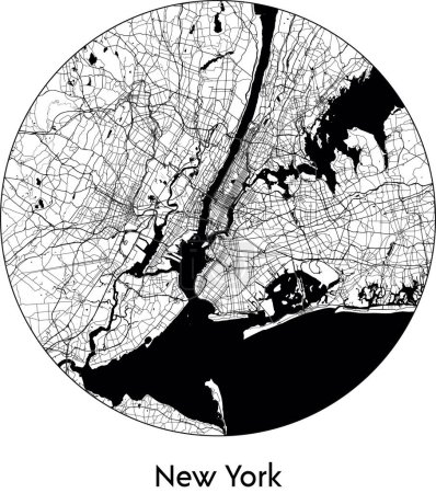 Téléchargez les illustrations : Carte de la ville de New York (États-Unis, Amérique du Nord) illustration vectorielle noir blanc - en licence libre de droit