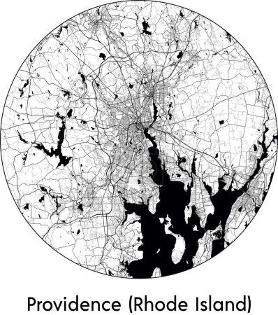 Téléchargez les illustrations : Carte de la ville de Rhode Island (États-Unis, Amérique du Nord) illustration vectorielle noir blanc - en licence libre de droit