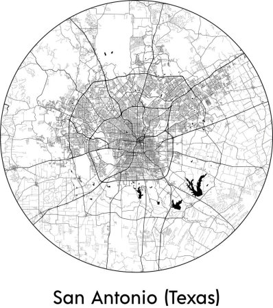 Ilustración de Minimal City Mapa de San Antonio Texas (Estados Unidos, América del Norte) negro blanco vector de ilustración - Imagen libre de derechos