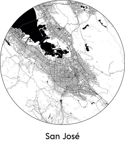 Ilustración de Minimal City Mapa de San José (Estados Unidos, América del Norte) negro vector blanco ilustración - Imagen libre de derechos