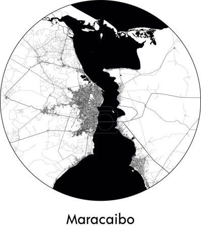 Téléchargez les illustrations : Carte de la ville de Maracaibo (Venezuela, Amérique du Sud) illustration vectorielle noir blanc - en licence libre de droit