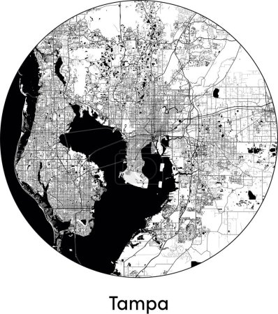 Illustration for Minimal City Map of Tampa (United States, North America) black white vector illustration - Royalty Free Image