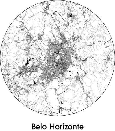 Illustration for Minimal City Map of Belo Horizonte (Brazil, South America) black white vector illustration - Royalty Free Image