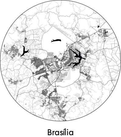 Ilustración de Mínimo Mapa de Brasilia (Brasil, América del Sur) negro vector blanco ilustración - Imagen libre de derechos