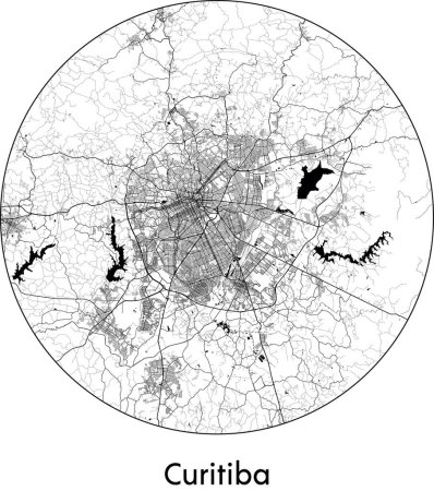Illustration for Minimal City Map of Curitiba (Brazil, South America) black white vector illustration - Royalty Free Image