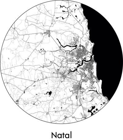 Illustration for Minimal City Map of Natal (Brazil, South America) black white vector illustration - Royalty Free Image