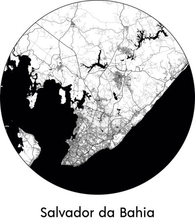 Illustration for Minimal City Map of Salvador da Bahia (Brazil, South America) black white vector illustration - Royalty Free Image