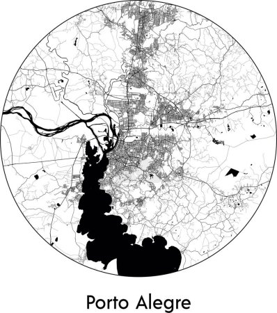 Ilustración de Mínimo Mapa de la ciudad de Porto Alegre (Brasil, América del Sur) negro vector blanco ilustración - Imagen libre de derechos
