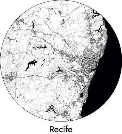 Illustration for Minimal City Map of Recife (Brazil, South America) black white vector illustration - Royalty Free Image