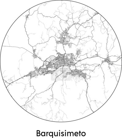 Illustration pour Carte de ville Barquisimeto (Venezuela, Amérique du Sud) illustration vectorielle noir blanc - image libre de droit