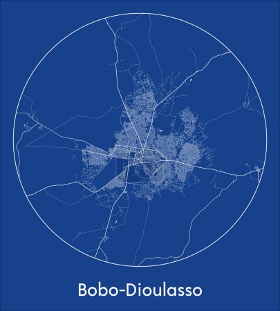 Ilustración de Mapa de la ciudad Bobo-Dioulasso Burkina Faso África azul print round Circle vector illustration - Imagen libre de derechos