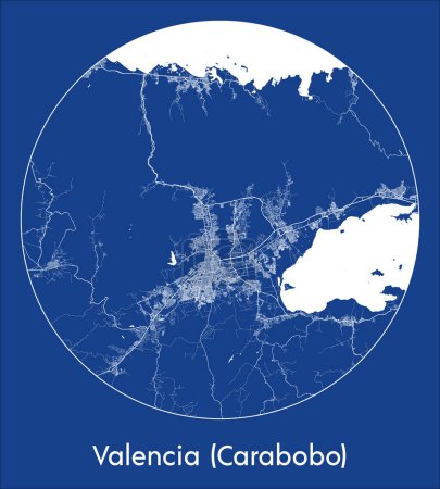 Illustration for City Map Valencia Carabobo Venezuela South America blue print round Circle vector illustration - Royalty Free Image