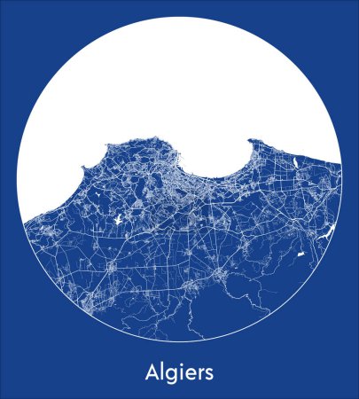 Ilustración de Mapa de la ciudad Argel Argelia África azul print round Circle vector illustration - Imagen libre de derechos