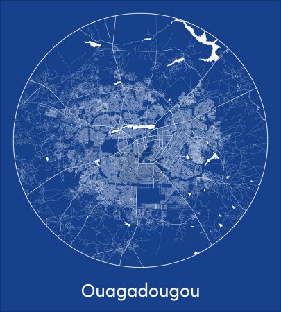 Ilustración de Mapa de la ciudad Ouagadougou Burkina Faso África azul print round Circle vector illustration - Imagen libre de derechos