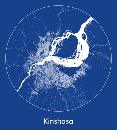 Ilustración de Mapa de la ciudad Kinshasa República Democrática del Congo África azul print round Circle vector illustration - Imagen libre de derechos