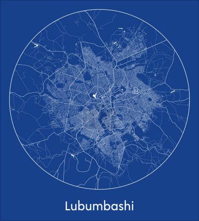 Ilustración de Mapa de la ciudad Lubumbashi República Democrática del Congo África azul print round Circle vector illustration - Imagen libre de derechos