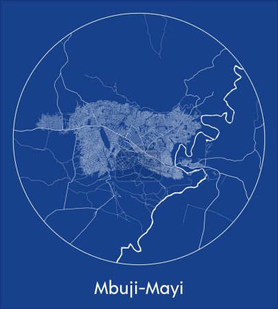 Ilustración de Mapa de la ciudad Mbuji-Mayi República Democrática del Congo África azul print round Circle vector illustration - Imagen libre de derechos