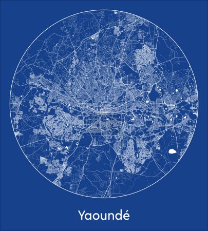 Ilustración de Mapa de la ciudad Yaounde Camerún África azul print round Circle vector illustration - Imagen libre de derechos