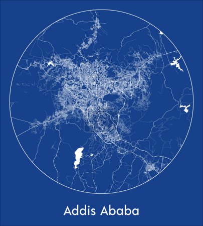 Ilustración de Mapa de la ciudad Addis Abeba Etiopía África azul print round Circle vector illustration - Imagen libre de derechos