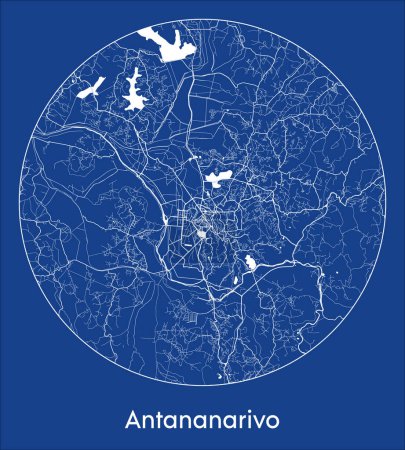 Ilustración de Mapa de la ciudad Antananarivo Madagascar África azul print round Circle vector illustration - Imagen libre de derechos