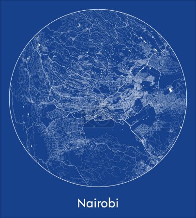 Illustration for City Map Nairobi Kenya Africa blue print round Circle vector illustration - Royalty Free Image