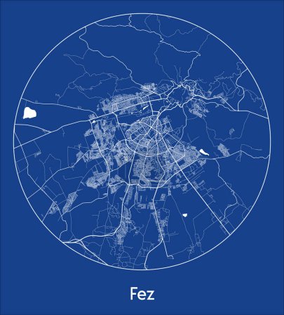 Téléchargez les illustrations : Plan de la ville Fès Maroc Plan d'Afrique rond Illustration vectorielle circulaire - en licence libre de droit