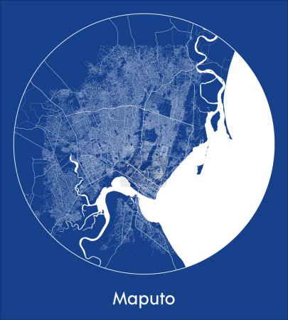 Ilustración de Mapa de la ciudad Maputo Mozambique África azul print round Circle vector illustration - Imagen libre de derechos