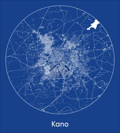 Ilustración de Mapa de la ciudad Kano Nigeria África azul print round Circle vector illustration - Imagen libre de derechos