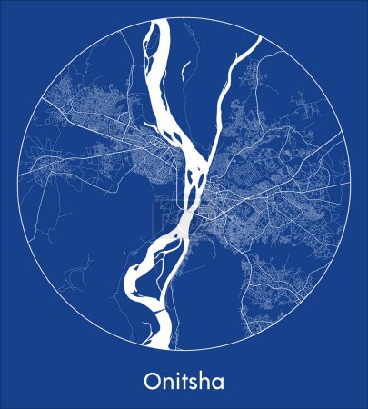 Ilustración de Mapa de la ciudad Onitsha Nigeria África azul print round Circle vector illustration - Imagen libre de derechos