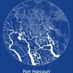 City Map Port Harcourt Nigeria Africa blue print round Circle vector illustration