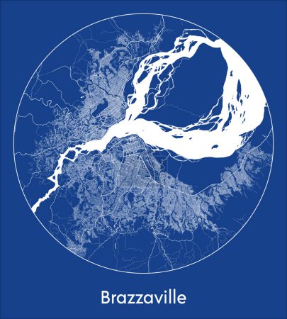 Ilustración de Mapa de la ciudad Brazzaville República del Congo África azul print round Circle vector illustration - Imagen libre de derechos