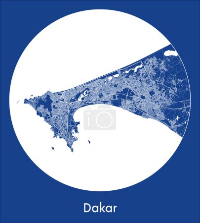 Téléchargez les illustrations : Plan de la ville Dakar Sénégal Tirage bleu Afrique rond Illustration vectorielle cercle - en licence libre de droit