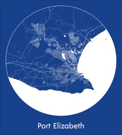 Ilustración de Mapa de la ciudad Port Elizabeth Sudáfrica África azul print round Circle vector illustration - Imagen libre de derechos