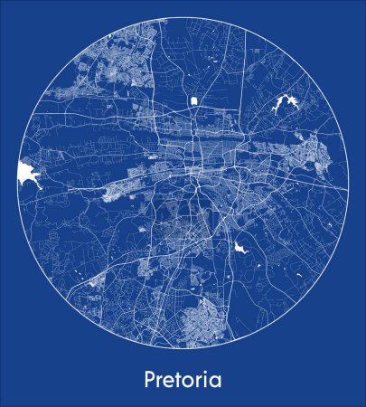 Téléchargez les illustrations : Plan de la ville Pretoria Afrique du Sud Tirage bleu africain rond Illustration vectorielle circulaire - en licence libre de droit