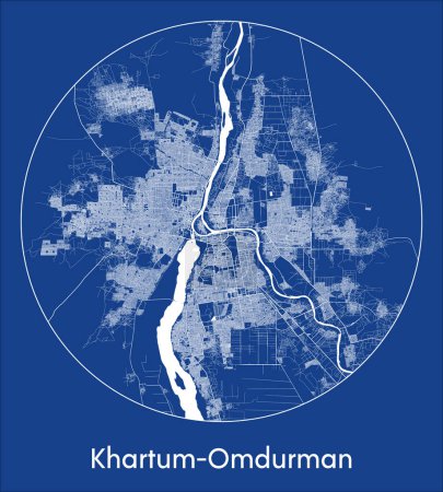 Illustration for City Map Khartum-Omdurman Sudan Africa blue print round Circle vector illustration - Royalty Free Image
